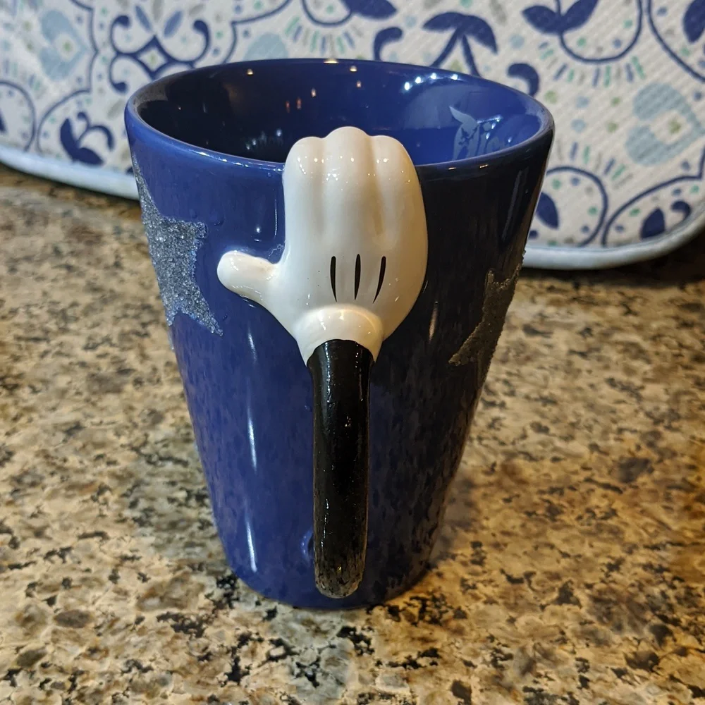 FANTASIA Mickey Mouse Mug Cup ARM HANDLE Embossed Glitter Star Moon  Disney